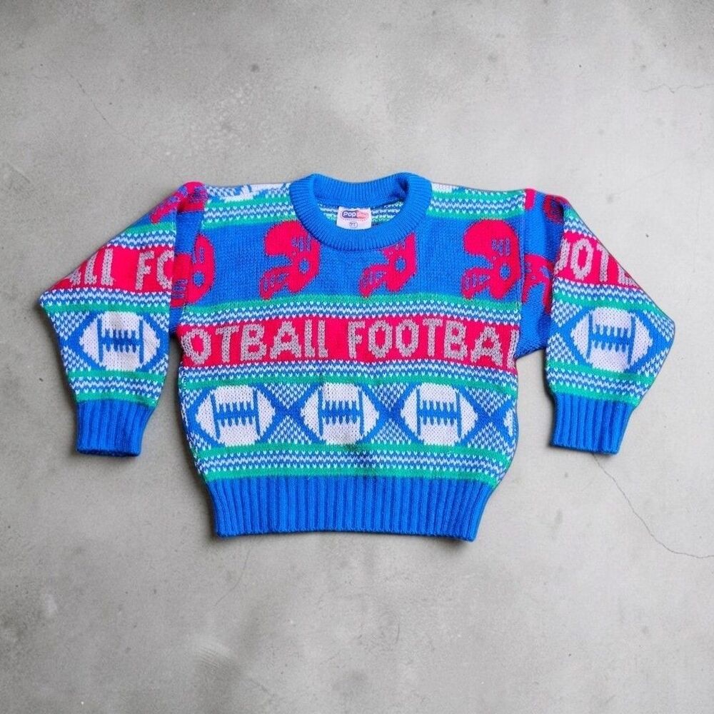 Vintage Popsicle Football Sweater Kids 2T 90s Knit Sports Pullover Yugoslavia